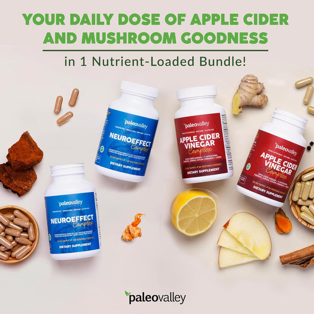 Paleovalley Apple Cider Vinegar Complex and Neuroeffect Bundle - Turmeric, Ginger, Cinnamon, Lemon, Neuro Mushroom, Coffee Fruit - Organic Nutritional Supplements for Focus, Memory, Energy Support