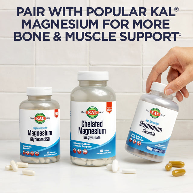 KAL Calcium Citrate Chewable 500Mg W/ Magnesium & Vitamin D-3 | for Bones, Teeth, Nerve & Muscle Support | Natural Mixed Fruit Flavor | 60 Chewables