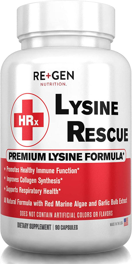 Lysine Rescue, Amino Acid Supplement for Stronger Immune Health & Collagen Synthesis in Women & Men, Promotes Lips & Skin Health, Natural, Pure L-Lysine, 90 Capsules, 45 Day Supply