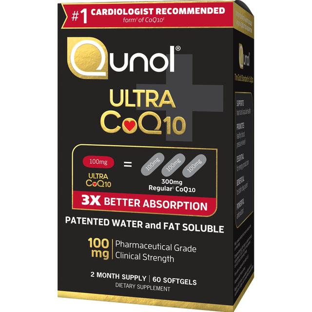 Qunol Ultra 100Mg Coq10, 3X Better Absorption, Patented Water and Fat Soluble Natural Supplement Form of Coenzyme Q10, Antioxidant for Heart Health, 60 Ct