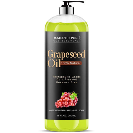 Majestic Pure Grapeseed Oil, Pure & Natural Massage and Carrier Oil, Light Silky Moisturizer for All Skin Types - 16 Fl Oz