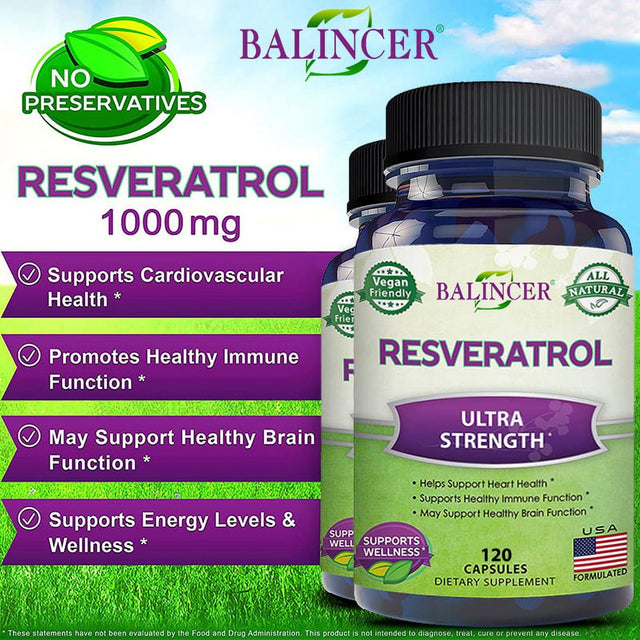 Balincer 100% Natural Resveratrol - Antioxidant Supplement, Trans-Resveratrol Pills for Heart Health and Pure, Trans-Resveratrol and Polyphenols