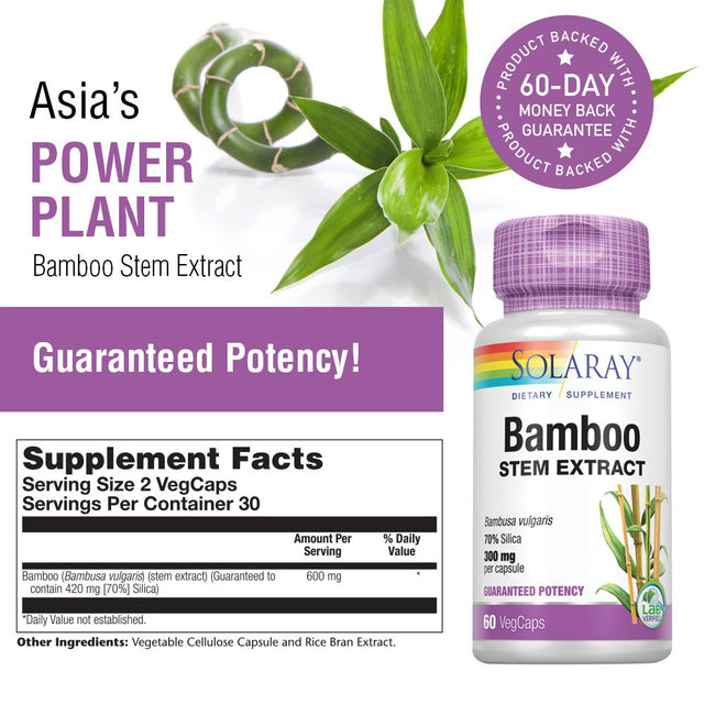 Solaray Bamboo Stem Extract 600Mg | Healthy Hair, Skin, Nails, Bones & Connective Tissue Support | Non-Gmo, Vegan & Lab Verified | 60 Vegcaps