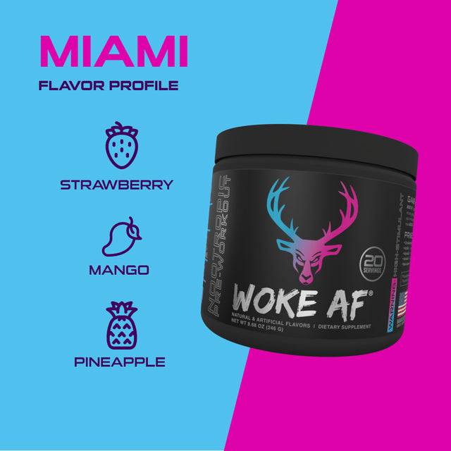 Bucked up Woke AF Pre-Workout Powder, Increased Energy, Miami, 333Mg Caffeine, 20 Servings