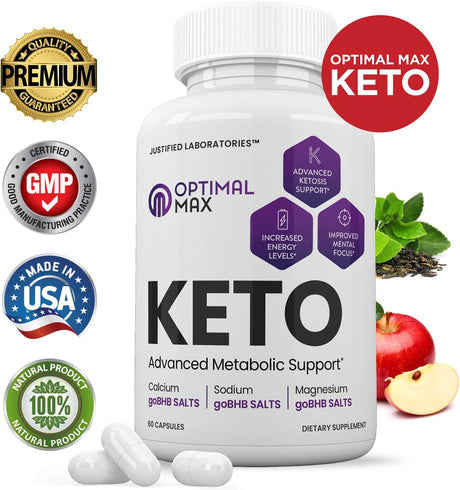 (2 Pack) Optimal Max Keto Pills Includes Apple Cider Vinegar Patented Gobhb® Exogenous Ketones Advanced Ketogenic Supplement Ketosis Support for Men Women 120 Capsules