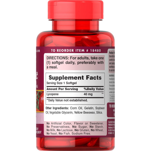 Puritan'S Pride Lycopene 40 Mg, Supplement for Prostate and Heart Health Support**, Contains Antioxidant Properties**, 60 Rapid Release Softgels