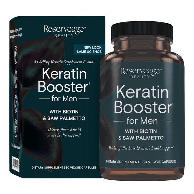 Reserveage, Keratin Hair Booster for Men, Hair Supplement, Supports Healthy Growth and Thickness with Biotin, 60 Capsules (30 Servings)