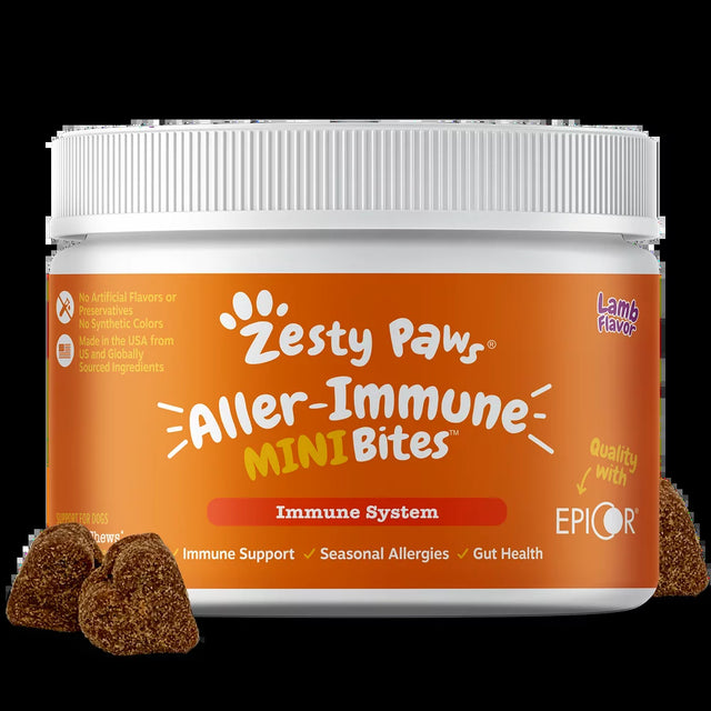 Zesty Paws Allergy & Immune Mini Bites for Small Dogs, for Seasonal Allergies, Immune + Sensitive Skin & Gut Health, Lamb Flavor, 90 Soft Chews