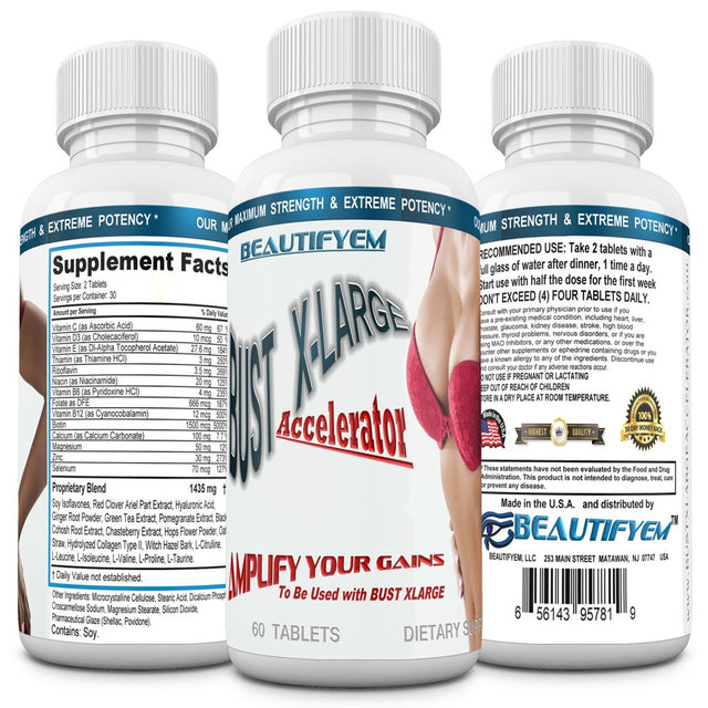 Bust X-Large Accelerator – Get Larger, Fuller, Firmer Bigger Breasts. 60 Tablets.