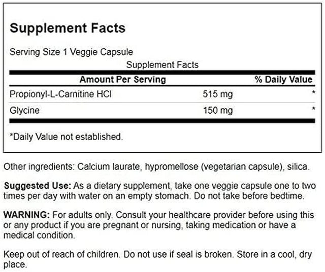 Swanson Propionyl L-Carnitine with Glycine - Natural Supplement Promoting Heart Health & Energy Support - May Support Muscle Strength & Endurance - (60 Veggie Capsules) 2 Pack