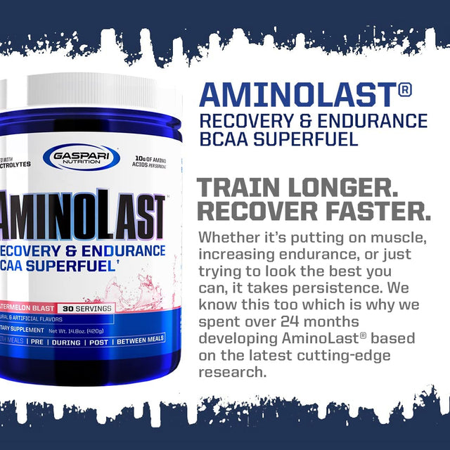 Gaspari Nutrition: Aminolast, Muscle Recovery and Endurance BCAA Fuel, Enhances Recovery & Replenishes Electrolytes, 30 Servings (Peach Raspberry)