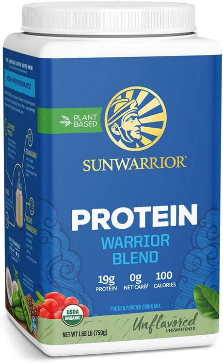 Vegan Protein Powder with BCAA | Organic Hemp Seed Protein Gluten Free Non-Gmo Dairy Free Soy Sugar Free Low Carb Plant Based Protein Powder | Unflavored 30 SRV 750 G | Warrior Blend by Sunwarrior