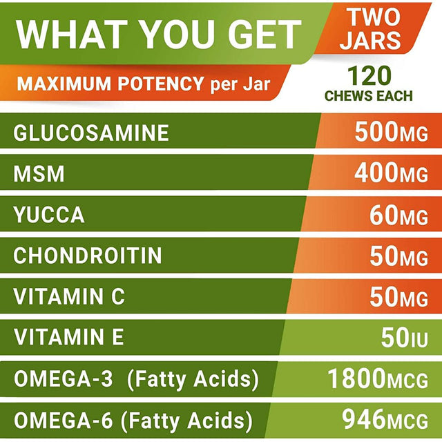 Glucosamine Treats for Dogs - Joint Supplement W/Omega-3 Fish Oil - Chondroitin, MSM - Advanced Mobility Chews - Joint Pain Relief - Hip & Joint Care - Chicken Flavor - Made in USA