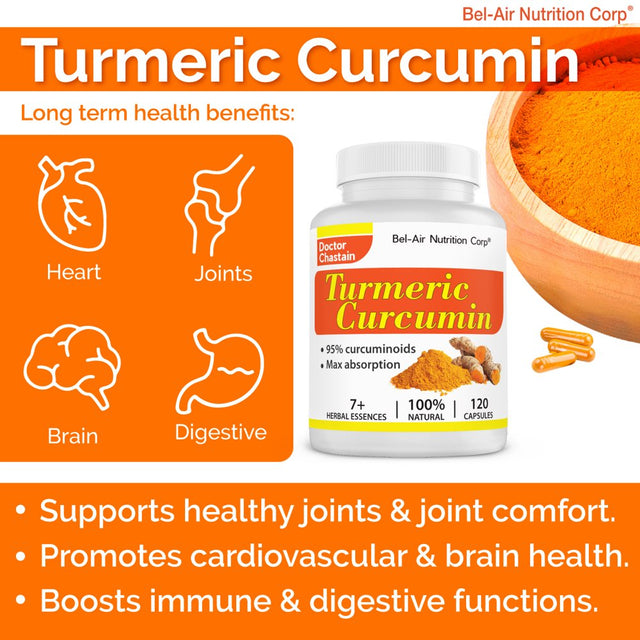 Bel-Air Turmeric Curcumin 1000Mg, 95% Curcuminoids with Black Pepper and Herbal Extracts (120 Capsules) for Best Absorption