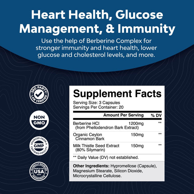 Balancing Berberine plus 1200Mg per Serving Complex - Antioxidant Berberine with Ceylon Cinnamon Capsules plus Silymarin Milk Thistle Extract - Active PK for Heart Health and Sugar Support 60 Capsules