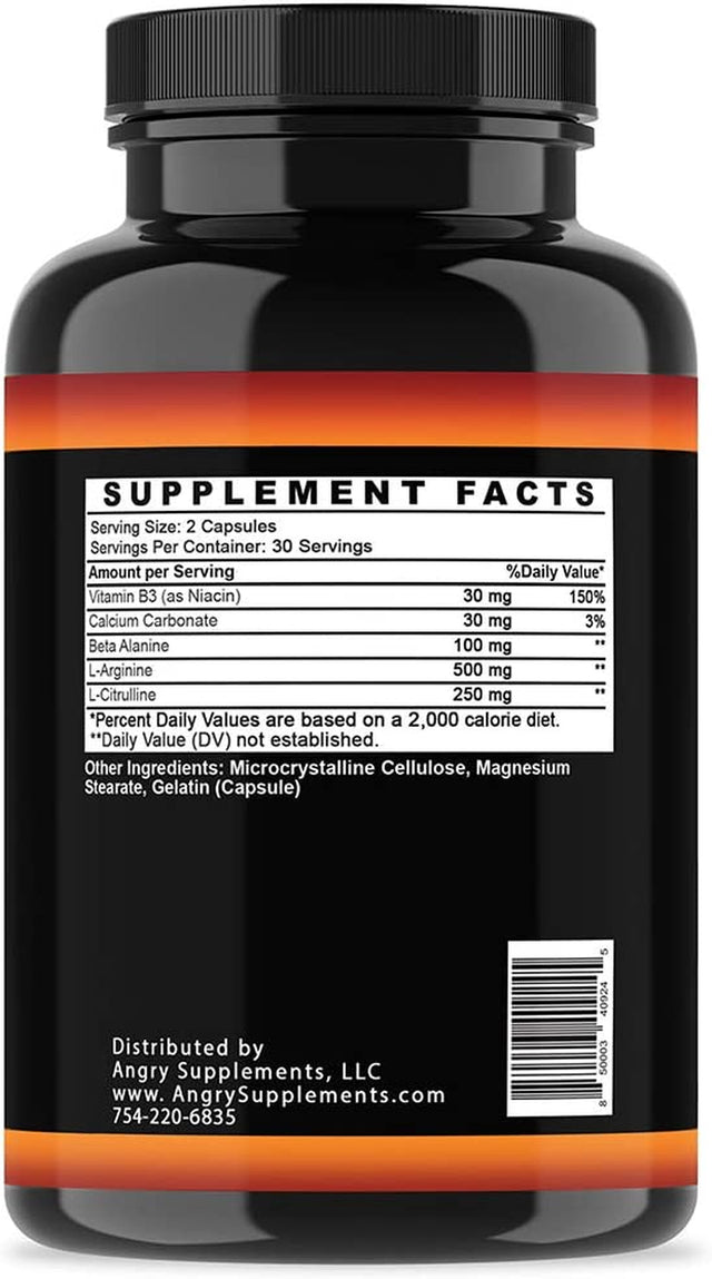 Angry Supplements Monster Test Nitric Oxide Booster Capsules, Extreme N.O Boost, Powerful Workouts, Quick Recovery & Energy (1-Bottle, 60Ct)