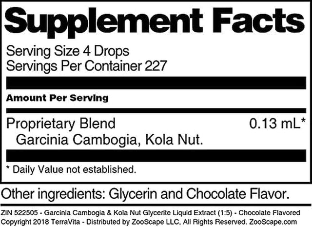 Terravita Garcinia Cambogia & Kola Nut Glycerite Liquid Extract (1:5) - Chocolate Flavored (1 Oz, ZIN: 522505)