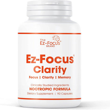 Ez-Focus 'Clarity' Brain Booster Supplement for Men and Women Promotes Clarity, Focus and Memory, Brain Supplement for Students Professionals Trainer Artist Athletes-90 Ct