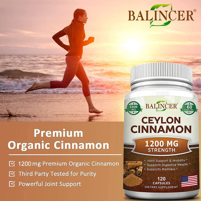 Balincer Natural Ceylon Cinnamon 1200Mg - 60/120 Capsules, True Cinnamon from Sri Lanka, Extract Supplement Pills Promotes Heart Health-120Capsules