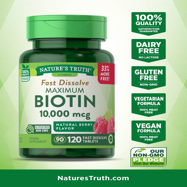 Biotin 10000Mcg | 120 Fast Dissolve Tablets | Maximum Strength | Hair Skin and Nails Supplement | Natural Berry Flavor | by Nature'S Truth