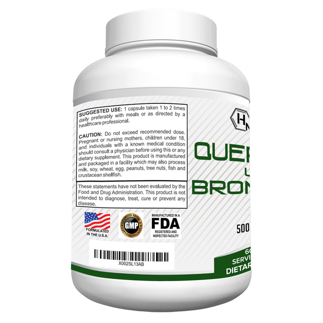 Hybrid Nutraceuticals Quercetin 500Mg with Bromelain - Advanced Immunity Support, Healthy Heart, Joint & Respiratory System, Non-Gmo - 60 Capsules