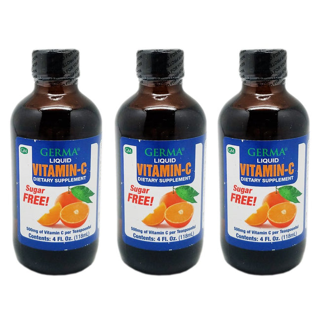 Germa Sugar-Free Liquid Vitamin C. 500 Mg. Fast Absorption Dietary Supplement. Immune System Booster. 4 Oz. Pack of 3