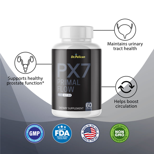 PX7 Primal Flow Advanced Prostate Support- Circulation- 2 Bottles- 120 Capsules- Dr. Pelican