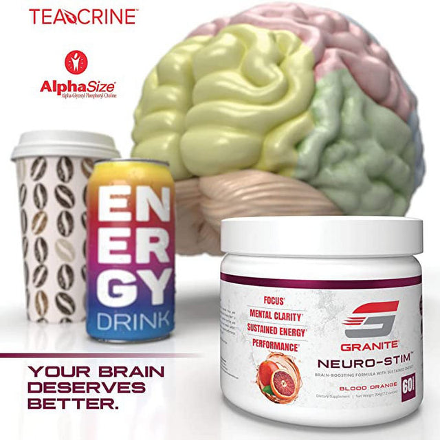 Granite® Neuro-Stim™ (Blood Orange) Brain Boosting Nootropic + Energy Formula | Supports Healthy Mental Focus, Clarity & Performance | Vegan, Soy Free, Gluten Free (60 Servings)