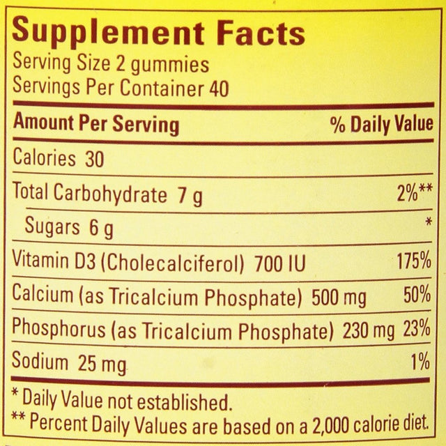 Nature Made Calcium W. D3 Adult Gummies (500 Mg of Calcium & 700 IU of Vitamin D per Serving) 80 Ct