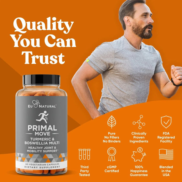 Primal Joint & Mobility Support - Advanced Joint Support Supplement for Women and Men - Turmeric, Boswellia, Ginger and Boron for Whole-Body Flexibility, Joint Health & Comfort - 60 Veg Soft Capsules