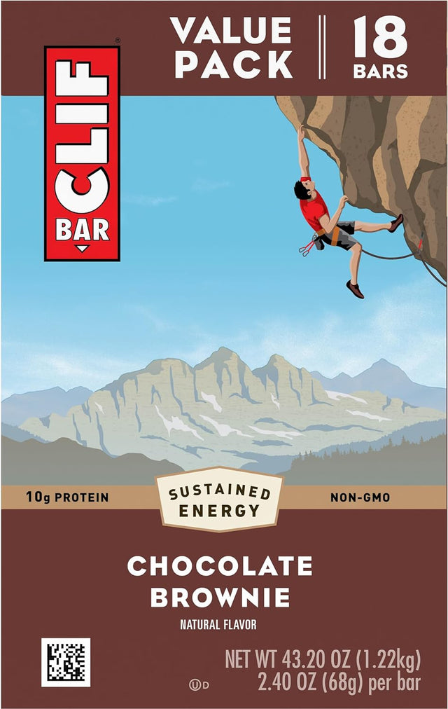 CLIF BAR - Chocolate Brownie Flavor - Made with Organic Oats - 10G Protein - Non-Gmo - Plant Based - Energy Bars - 2.4 Oz. (18 Pack)