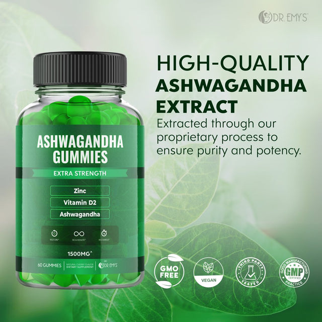 Dr. Emy'S Ashwagandha Gummies Vitamin D, Zinc Citrate Boost Supplement Stress Relief, Sleep, Immune System Ashwa Gummy Women Men Vegan, Gluten Free, Allergen Free Restore, Rejuvenate, Recharge (2)