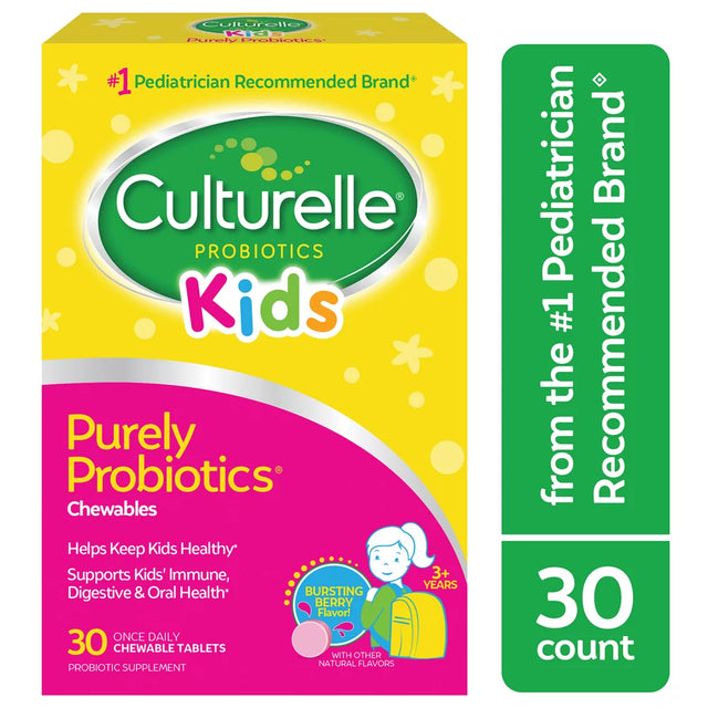 Culturelle Kids Probiotic Chewable Tablets, Digestive, Immune, and Oral Health for Kids 3+ Months, Bursting Berry, 30 Count