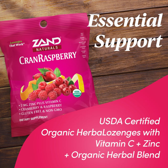 Zand Immunity Organic Cranraspberry Herbalozenge Throat Drops W/ Vitamin C & Zinc | No Corn Syrup (18 Lozenges)