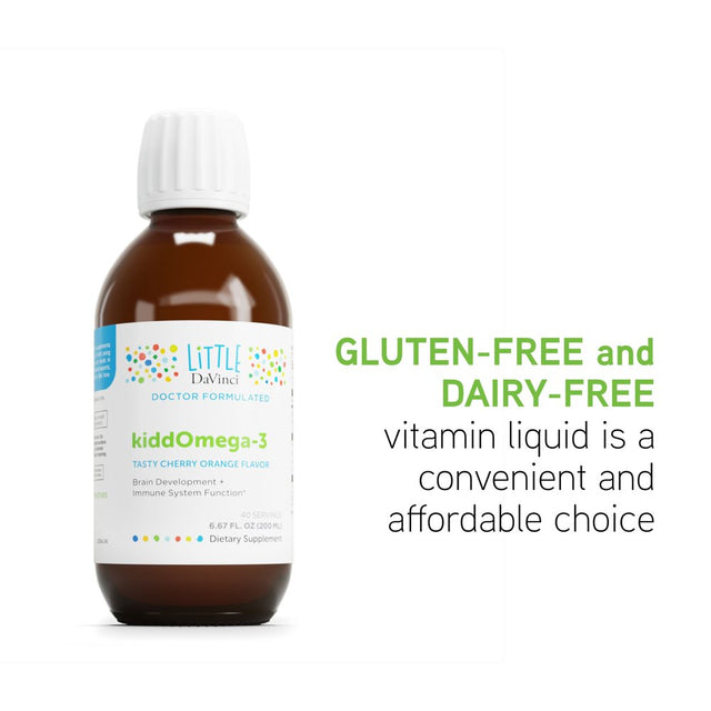 Little Davinci Kiddomega-3 Liquid - Support Immune System & Brain* - Cherry Orange Flavor - 40 Servings - 200 Ml