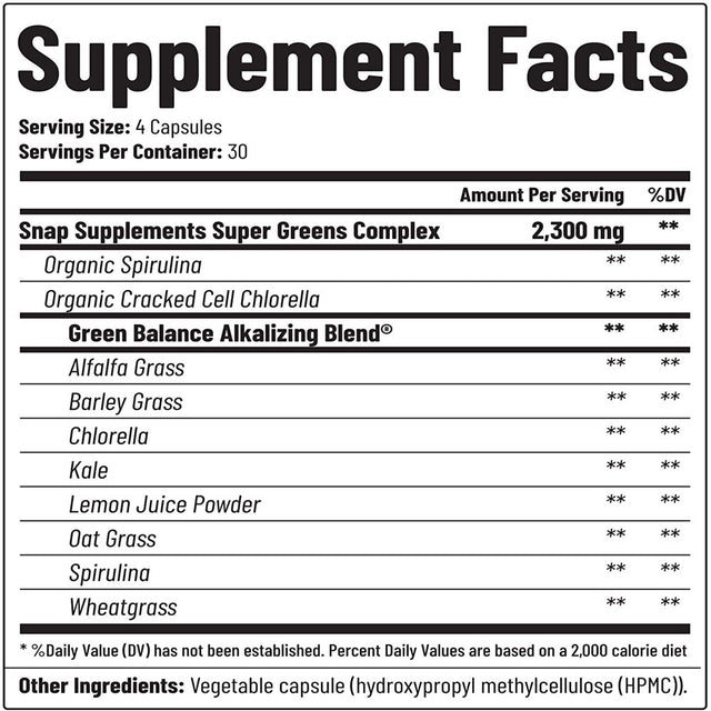 Snap Supplements Spirulina & Chlorella - Organic Heart Support & Natural Energy, 120 Capsules