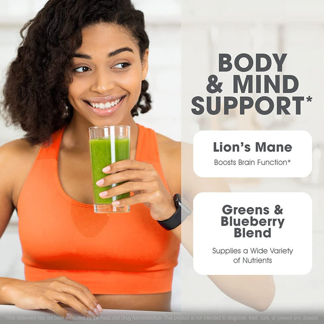 Greens Powder Energy, Immunity & Gut Health Supplement - Superfood Drink Mix with Lions Mane, Kale, Spinach & Antioxidants, Genius Greens by the Genius Brand