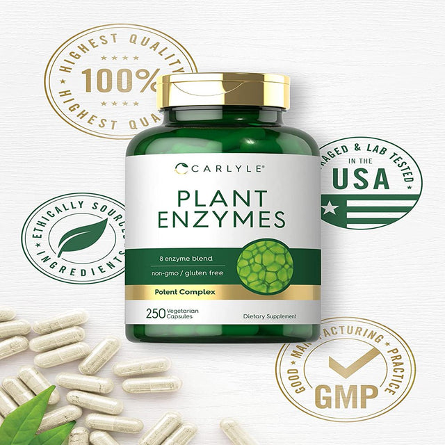 Plant Enzymes | 250 Capsules | 8 Enzyme Blend | Non-Gmo & Gluten Free Supplement | by Carlyle