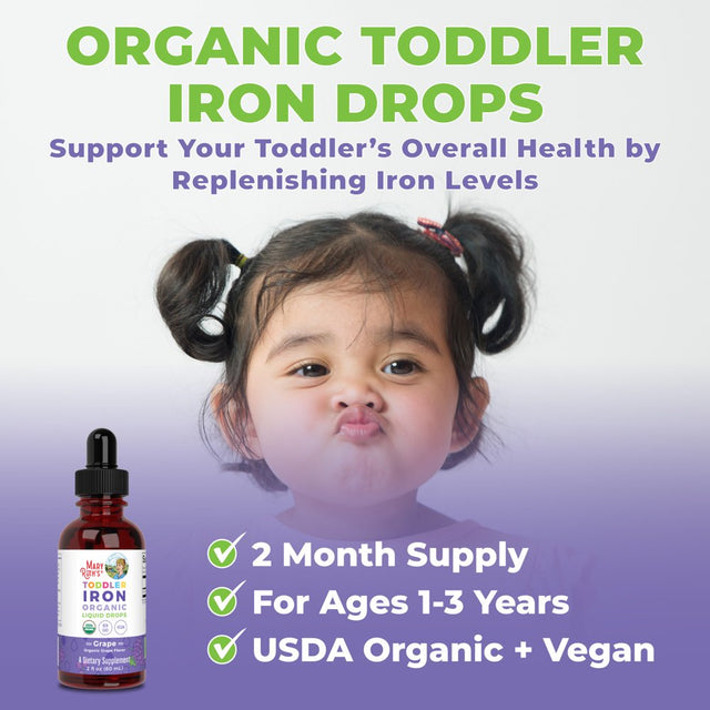 Maryruth'S | USDA Organic Iron Liquid Drops for Children Ages 1-3 | Liquid Iron Supplement | Grape Flavor | Vegan, Non-Gmo | 2 Fl Oz / 60Ml