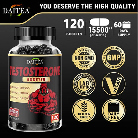 Test Booster Supplement for Men - 15,500Mg Herbal Equivalent - Supports Strength, Muscle, Energy - Made with Tribulus, Panax Ginseng, Ashwagandha-120Capsules