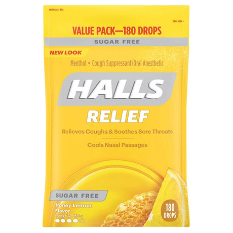 Halls Relief Honey Lemon Sugar-Free Cough Drops (180 Ct.)