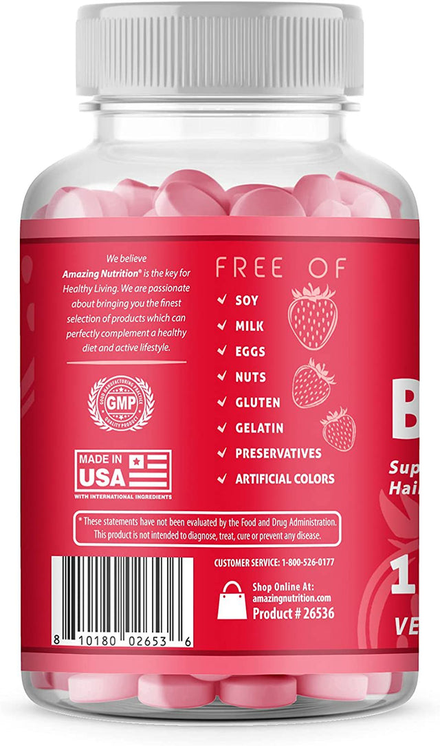 Amazing Formulas Biotin Supplement 10000 Mcg 120 Gummies - Strawberry Flavor (Non-Gmo, Gluten Free) - Supports Healthy Hair, Skin & Nails - Promotes Cell Rejuvenation