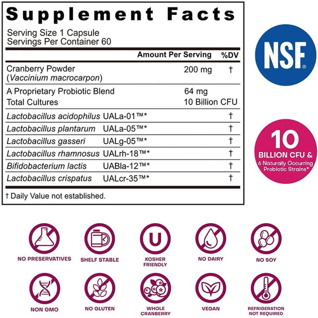 Nutricelebrity Nutriflora-Pro Probiotics for Women - Support Vaginal, Urinary Health (UTI), Digestive System, Period Pain, Yeast, and BV Relief, Cranberry Pills, 10 Billion CFU 6 Strains (30 Caps)