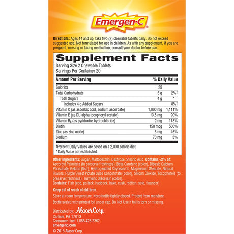 Emergen-C 1000Mg Vitamin C Dietary Supplement Chewables, Orange Blast, 40 Ct