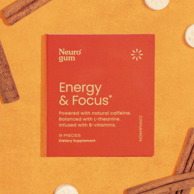 Neuro Gum Cinnamon to Boost Energy and Focus with Caffeine L Theanine and Vitamin B6 B12 Supplement Sugar Free, 6 Pack