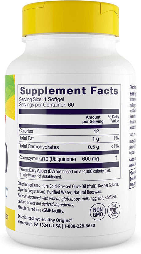 Healthy Origins Coq10 600 Mg (Kaneka Q10, Non-Gmo, Gluten Free, Heart Support, Energy Support), 60 Softgels