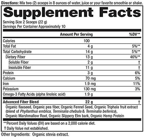 Vital Pro Naturals - Advanced Fiber Powder, Soluble and Insoluble Fiber Supplement with Flax, Pea and Hemp, Organic Daily Dietary Supplement Supports Gut Digestive Regularity 7.76 Oz