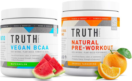 Natural Athlete Workout Stack - Vegan BCAA Powder (Watermelon) + Natural Preworkout (Orange Tangerine)