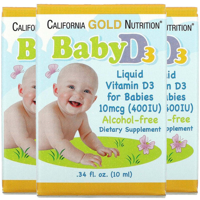 California Gold Nutrition Baby Vitamin D3 Liquid, 10 Mcg (400 IU), 0.34 Fl Oz (10 Ml), 3 Pack