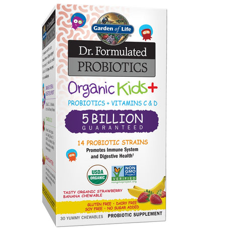 Garden of Life - Dr. Formulated Probiotics Organic Kids+ - 30 Chewables - Strawberry Banana